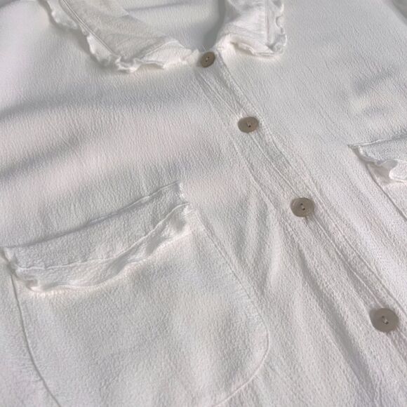 J. Jill Textured Blouse Minimalist Ruffled Collar & Pockets - Picture 6 of 7